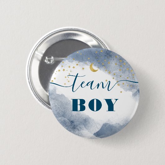 Team Boy Gender Reveal Wasserfarbenwolken Twinkle Button (Vorne & Hinten)