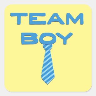 Team Boy mit Necktie Gender Reveal Quadratischer Aufkleber