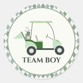 Team Boy Modern Golf Baby Gender Reveal Par-tee Runder Aufkleber