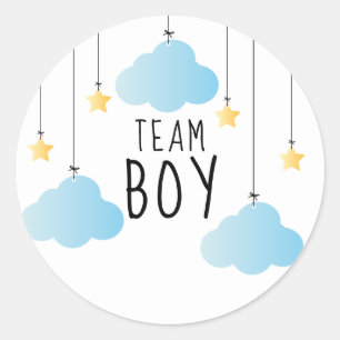 Team Boy Sterne Blaue Wolken Geschlecht Enthüllung Runder Aufkleber