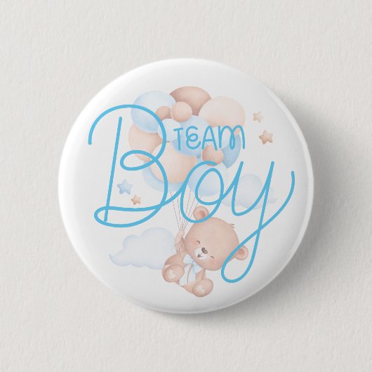Team Boy Wasserfarben-Teddybär Geschlechter-Enthül Button (Vorderseite)