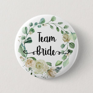 Team Braut Aquarell Kranz Kalligrafie chic Button
