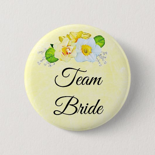 Team Braut Gelbe Blumen Button (Vorderseite)