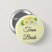 Team Braut Gelbe Blumen Button (Vorne & Hinten)