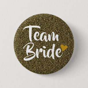 Team Braut Gold Herz Glitter Button