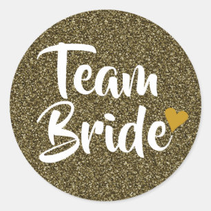 Team Braut Gold Herz Glitter Runder Aufkleber