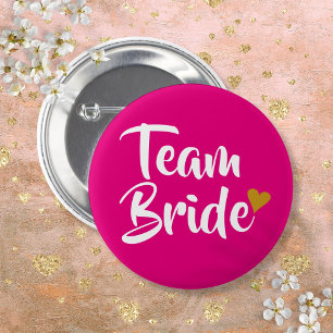 Team Braut Gold Herz Rosa und Gold Button