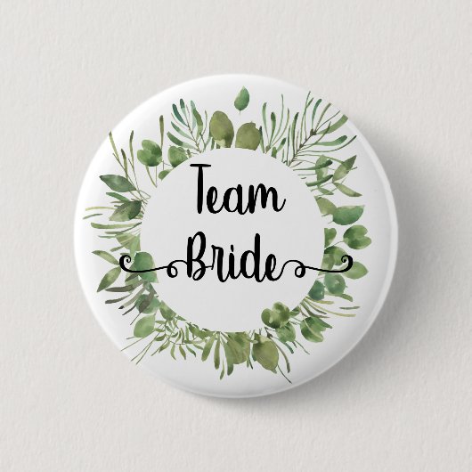 Team Braut Wasserfarbe Botanischer Blattkranz Button (Vorderseite)