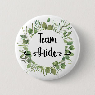 Team Braut Wasserfarbe Botanischer Blattkranz Button