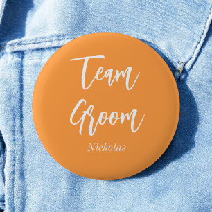 Team Bräutigam Orange Weiße Hochzeits Knopf Button
