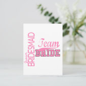 Team Bride 1 JUNIOR JR BRIDESMAID Postkarte (Stehend Vorderseite)