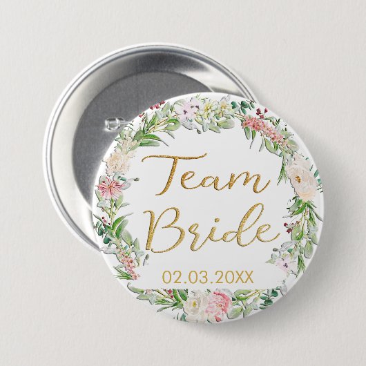 TEAM BRIDE! Blumen Kranz Button (Vorne & Hinten)