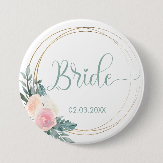 TEAM BRIDE! Blumen Kranz Button (Vorderseite)