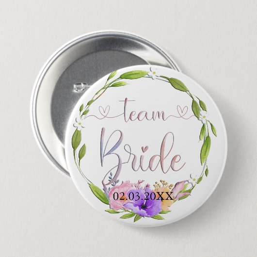 Team Bride! Blumen Kranz Button (Vorne & Hinten)