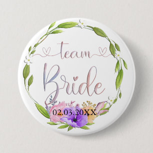 Team Bride! Blumen Kranz Button