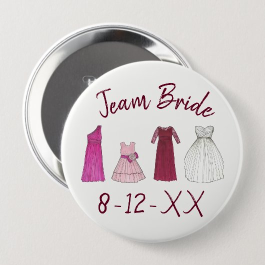 TEAM BRIDE Brautparty Bridesmaid Blumenmädchen Gow Button (Vorne & Hinten)