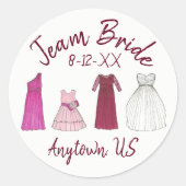 Team Bride Brautparty Junggeselinnen-Abschied Gown Runder Aufkleber (Vorderseite)