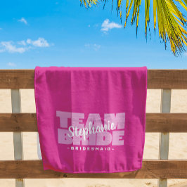 Team Bride Bridesmaid Wedding Chic Retro Pink Pool Strandtuch
