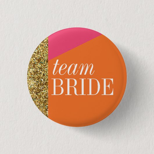 Team Bride Button, Button, Gold Glitzer, Bachelore Button (Vorderseite)