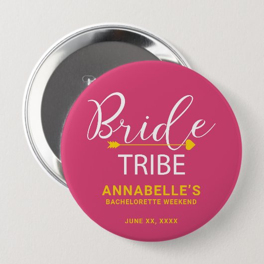 Team Bride Button. Heiß rosa, Mittelarme, Herz Button (Vorne & Hinten)