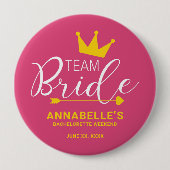 Team Bride Button. Kronen, Kupid-Pfeil-Taste. ROSA Button (Vorderseite)