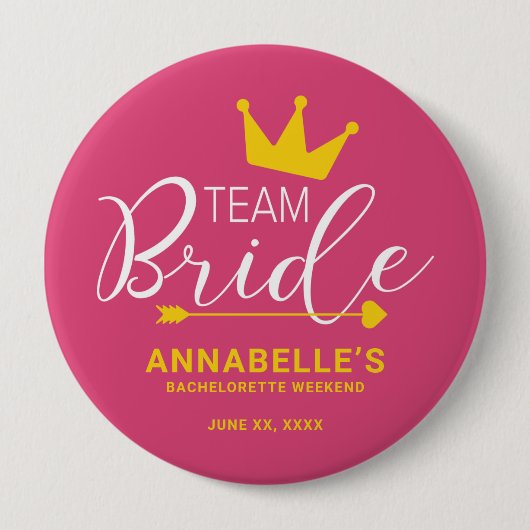 Team Bride Button. Kronen, Kupid-Pfeil-Taste. ROSA Button (Vorderseite)