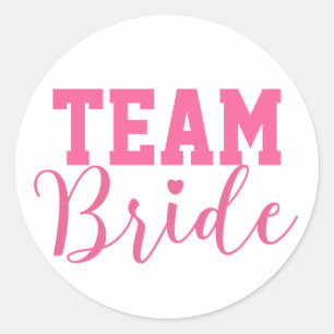 Team Bride Classy Pink Script Runder Aufkleber