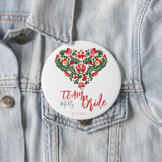 Team Bride Custom Script Ungarisch Matyo Folk Button (Beispiel)