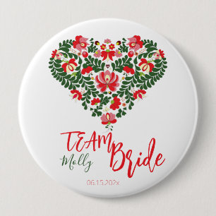 Team Bride Custom Script Ungarisch Matyo Folk Button