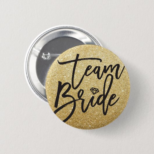 Team Bride Diamond Brautparty Chic Gold Glitzer Button (Vorne & Hinten)