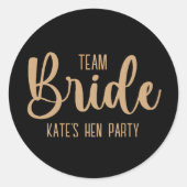 Team Bride Elegant Bachelorette Party Runder Aufkleber (Vorderseite)