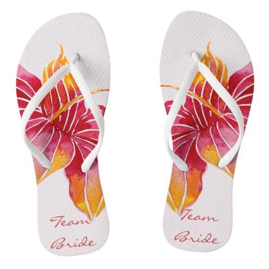 Team Bride | Floral Hawaiian Flip Flops Badesandalen (Fußbett)