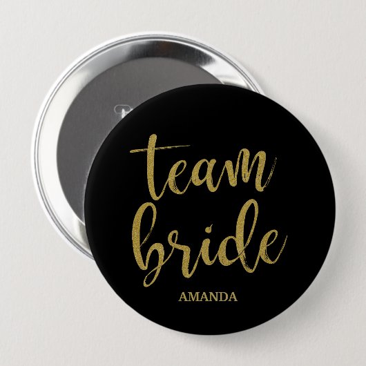 Team Bride Gold Glitzer Bridesmaid Bachelorette Button (Vorne & Hinten)
