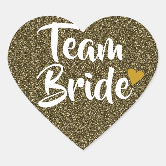 Team Bride Gold Heart Glitzer Herz-Aufkleber (Vorderseite)