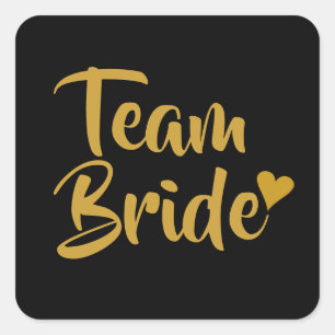 Team Bride Gold Heart Quadratischer Aufkleber