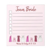 TEAM BRIDE Gown Wedding Brautparty Bachelorette Notizblock (Vorderseite)