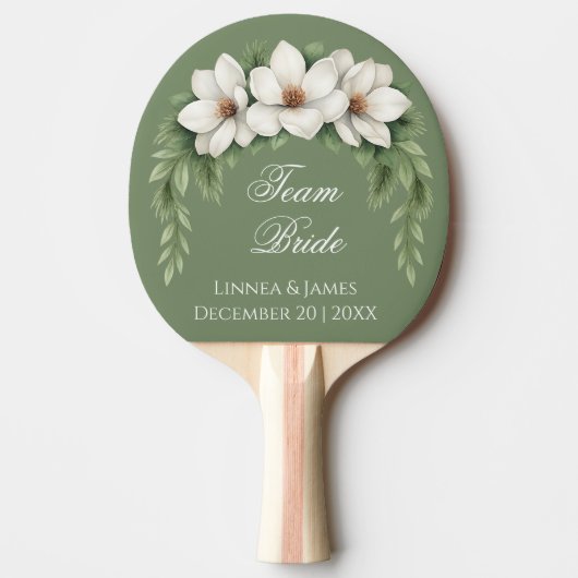 Team Bride Groom Magnolia Winter Wedding Pine Tree Tischtennis Schläger (Vorderseite)