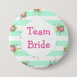 "Team Bride" Hochzeitsbutton Mintgrün Blumenmuster Button