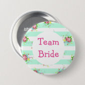 "Team Bride" Hochzeitsknopf Minze Grün Blütenrosa Button (Vorne & Hinten)