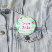 "Team Bride" Hochzeitsknopf Minze Grün Blütenrosa Button (Beispiel)