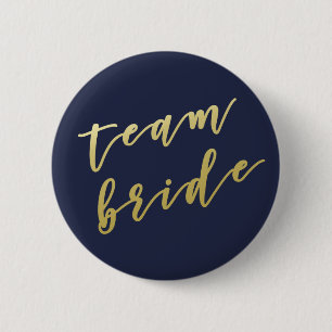 Team Bride Imitate Gold Script White Button