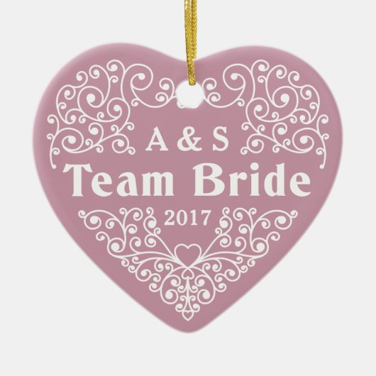 Team Bride kundenspezifische Monogramme und Datums Keramik Ornament (Vorne)