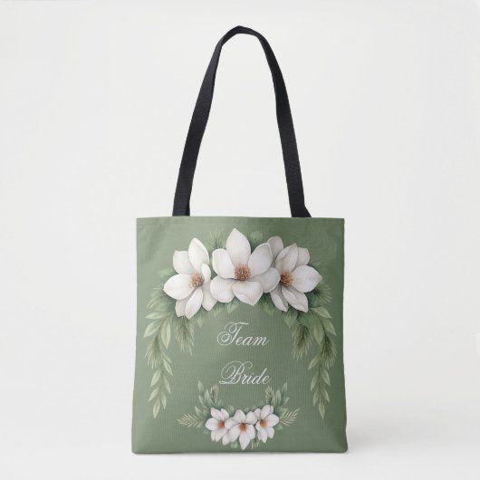 Team Bride Magnolia Winter Wedding Pine Tree Tasche (Vorderseite)