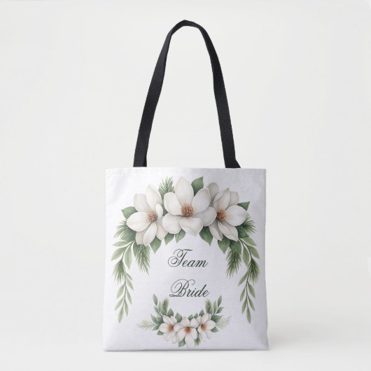 Team Bride Magnolia Winter Wedding Pine Tree Tasche (Vorderseite)