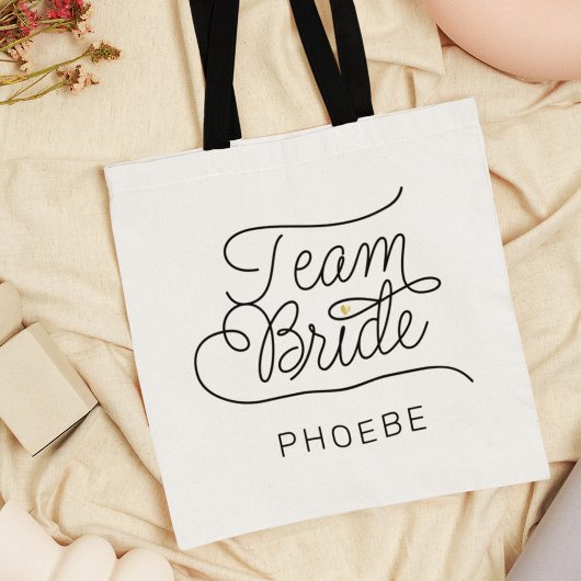 Team Bride Modern Script Gold Wedding Name Tragetasche