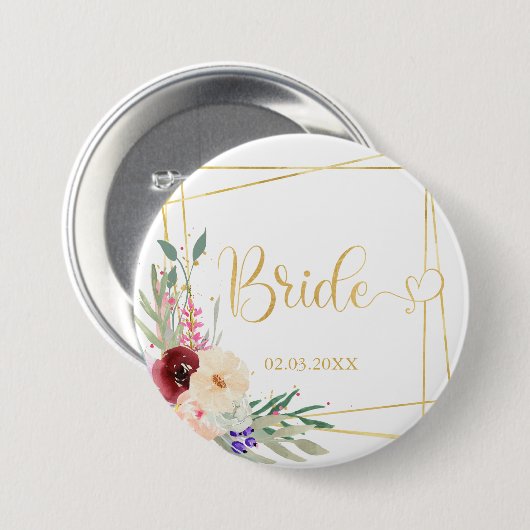 Team Bride! Moderne Geometrik Button (Vorne & Hinten)