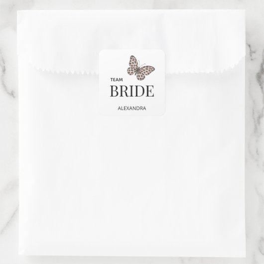 Team Bride Personalized Wedding Design Quadratischer Aufkleber (Tasche)