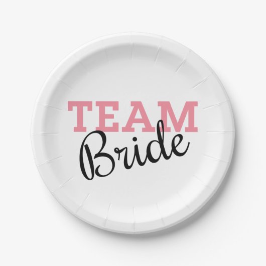 Team Bride Pink Script Pappteller (Vorderseite)