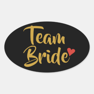 Team Bride Red Heart Ovaler Aufkleber