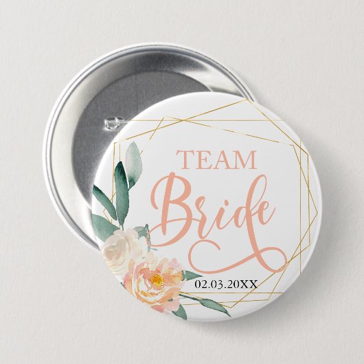 Team Bride! Schaltfläche Moderne Blumen Geometrie Button (Vorne & Hinten)
